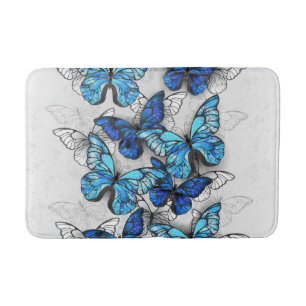 Composition of White and Blue Butterflies Bath Mat