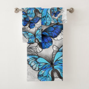 Composition of White and Blue Butterflies Bath Towel Set