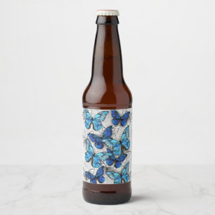 Composition of White and Blue Butterflies Beer Bottle Label
