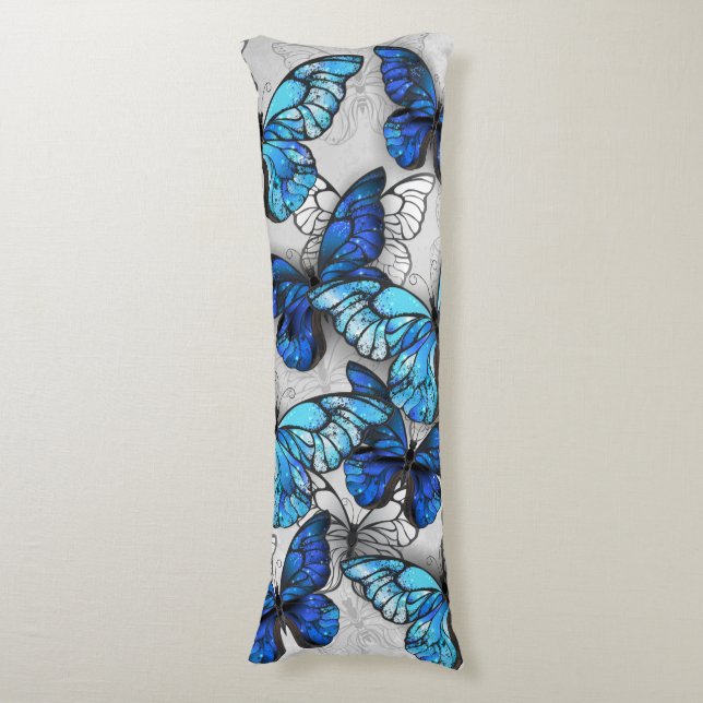 Composition of White and Blue Butterflies Body Pillow (Front Vertical)
