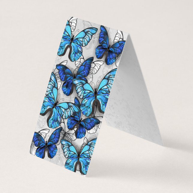 Composition of White and Blue Butterflies Business Card (Back)