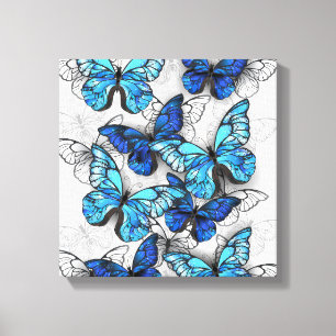 Composition of White and Blue Butterflies Canvas Print