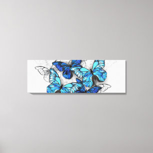 Composition of White and Blue Butterflies Canvas Print