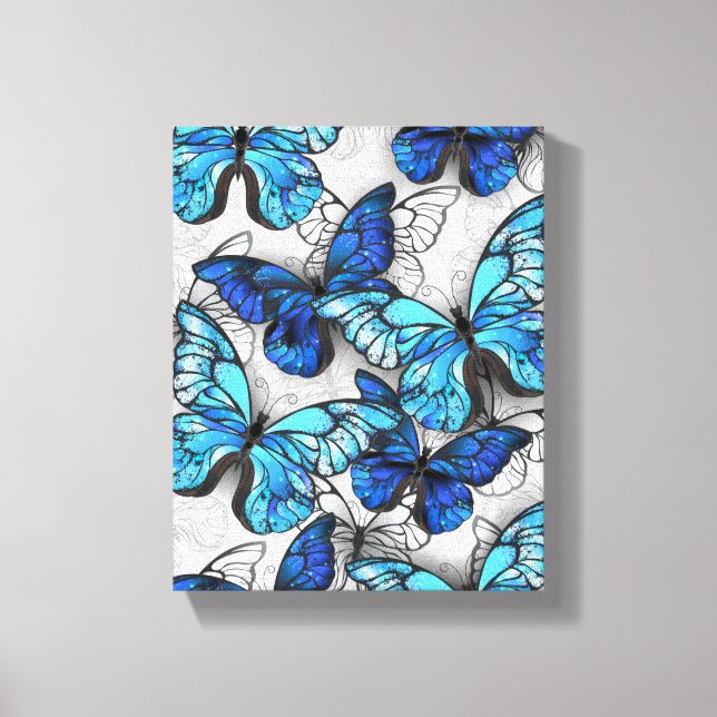 Composition of White and Blue Butterflies Canvas Print (Front)