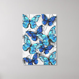 Composition of White and Blue Butterflies Canvas Print