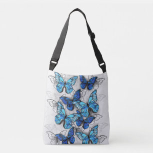Composition of White and Blue Butterflies Crossbody Bag