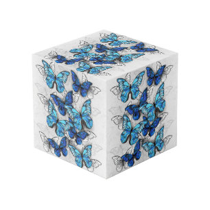 Composition of White and Blue Butterflies Cube
