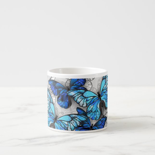 Composition of White and Blue Butterflies Espresso Cup (Front)
