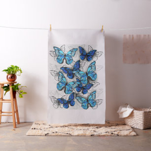 Composition of White and Blue Butterflies Fabric