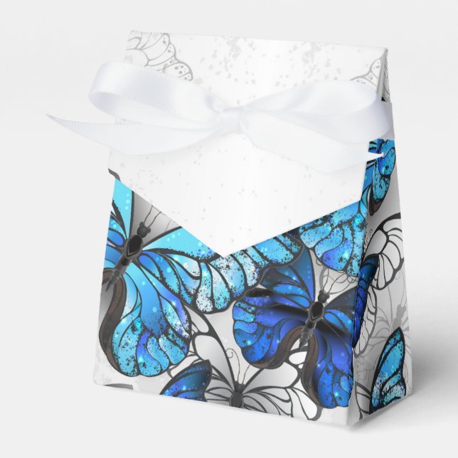 Composition of White and Blue Butterflies Favor Box (Front Side)