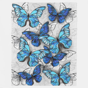 Composition of White and Blue Butterflies Fleece Blanket