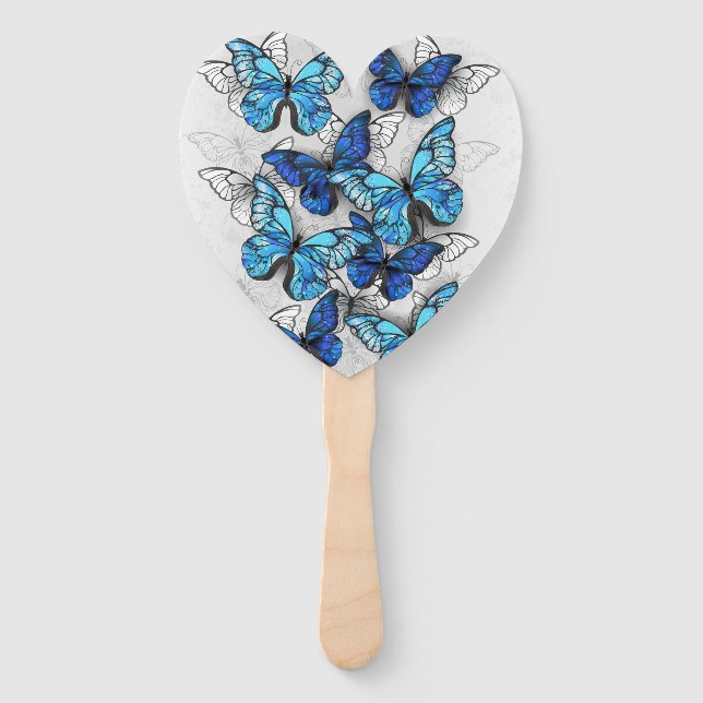 Composition of White and Blue Butterflies Hand Fan (Front)