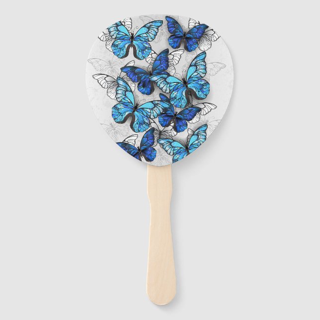 Composition of White and Blue Butterflies Hand Fan (Front)