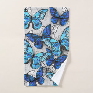 Composition of White and Blue Butterflies Hand Towel