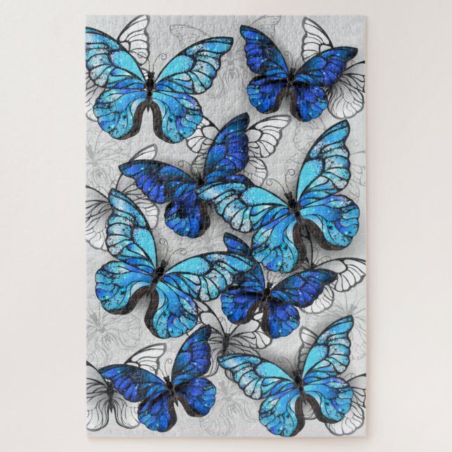 Composition of White and Blue Butterflies Jigsaw Puzzle (Vertical)