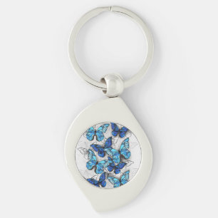 Composition of White and Blue Butterflies Keychain