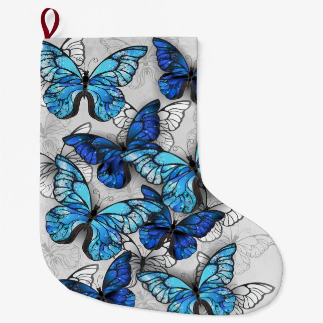Composition of White and Blue Butterflies Large Christmas Stocking (Front)
