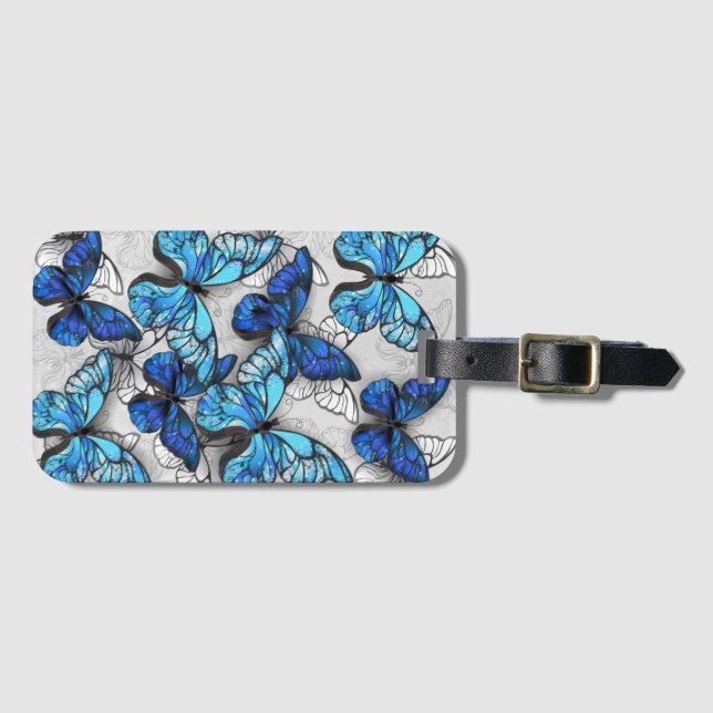 Composition of White and Blue Butterflies Luggage Tag (Front Horizontal)