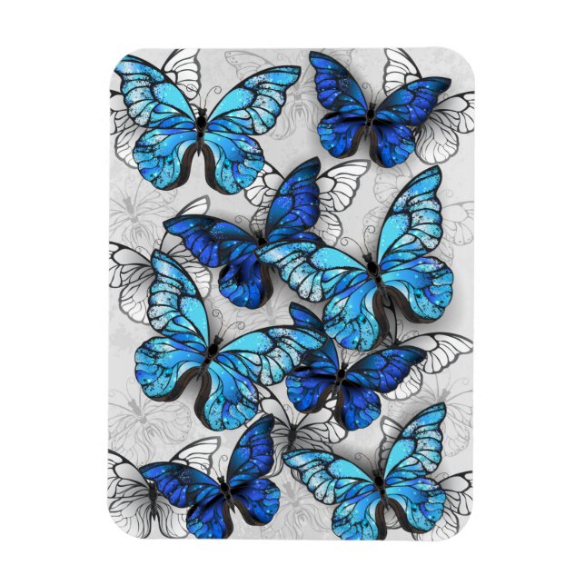 Composition of White and Blue Butterflies Magnet (Vertical)