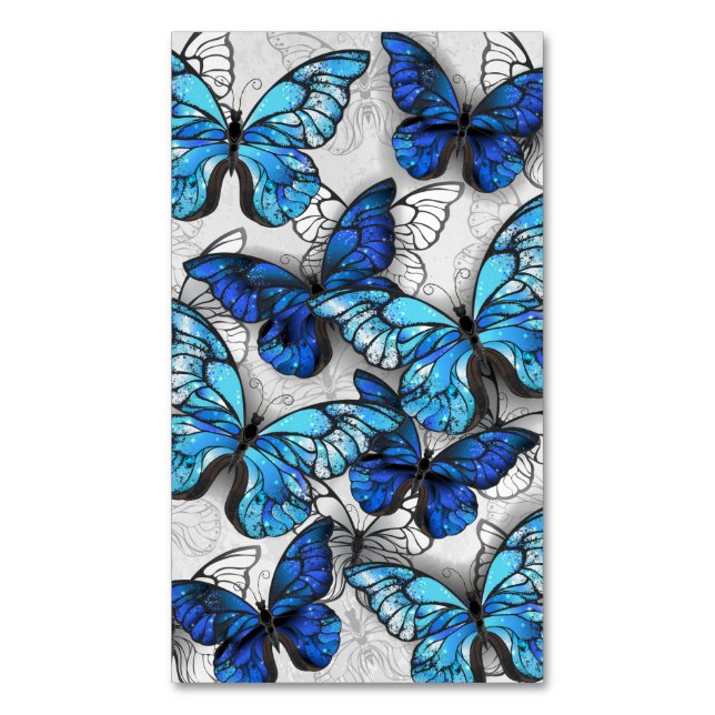 Composition of White and Blue Butterflies Magnetic Business Card (Front Vertical)