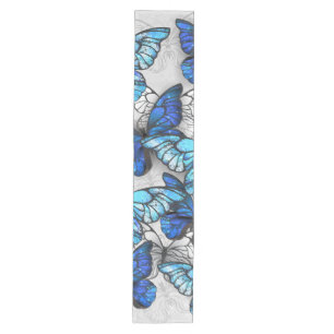 Composition of White and Blue Butterflies Medium Table Runner