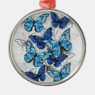 Composition of White and Blue Butterflies Metal Ornament