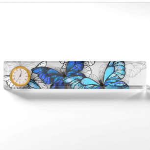 Composition of White and Blue Butterflies Nameplate