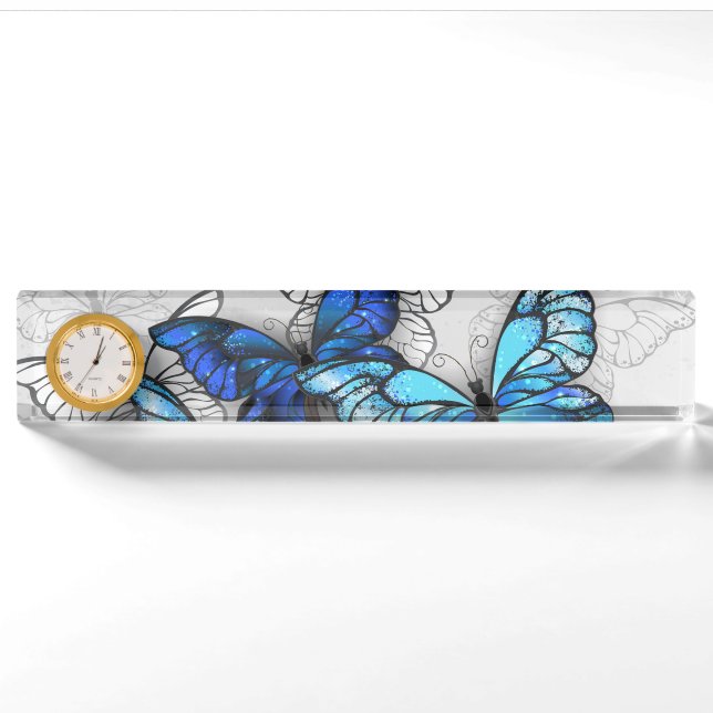 Composition of White and Blue Butterflies Nameplate (Front)