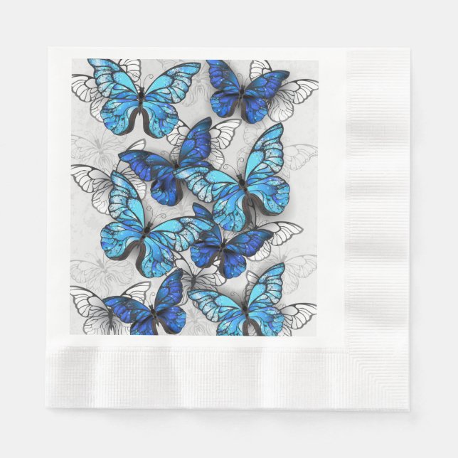 Composition of White and Blue Butterflies Napkin (Front)