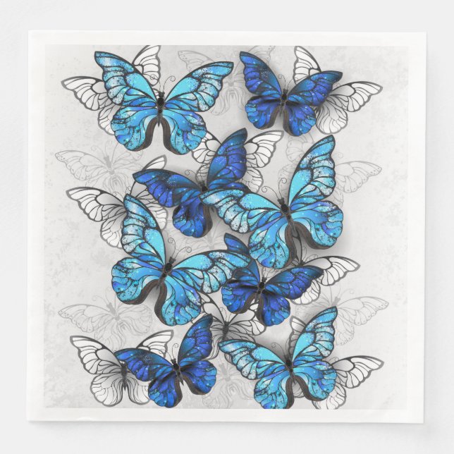 Composition of White and Blue Butterflies Napkin (Front)