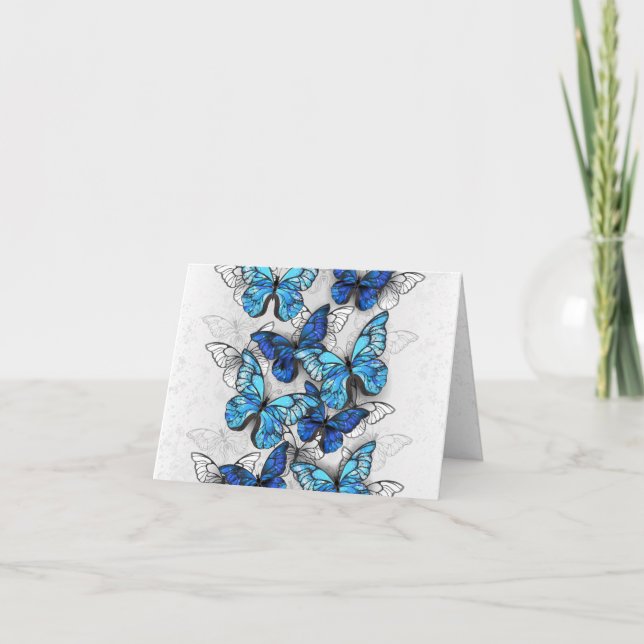 Composition of White and Blue Butterflies Note Card (Front)