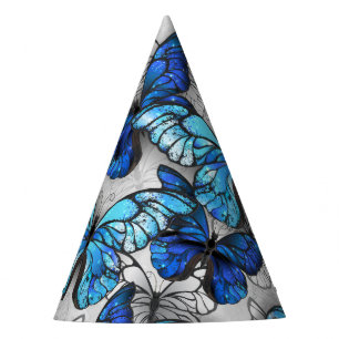 Composition of White and Blue Butterflies Party Hat