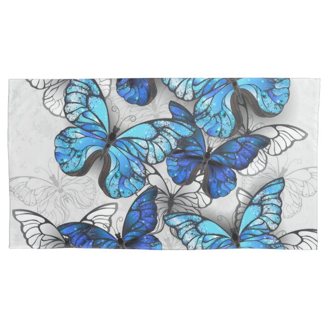 Composition of White and Blue Butterflies Pillowcase (Front-Left)
