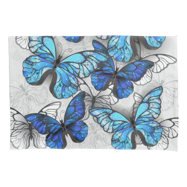 Composition of White and Blue Butterflies Pillowcase (Front-Left)