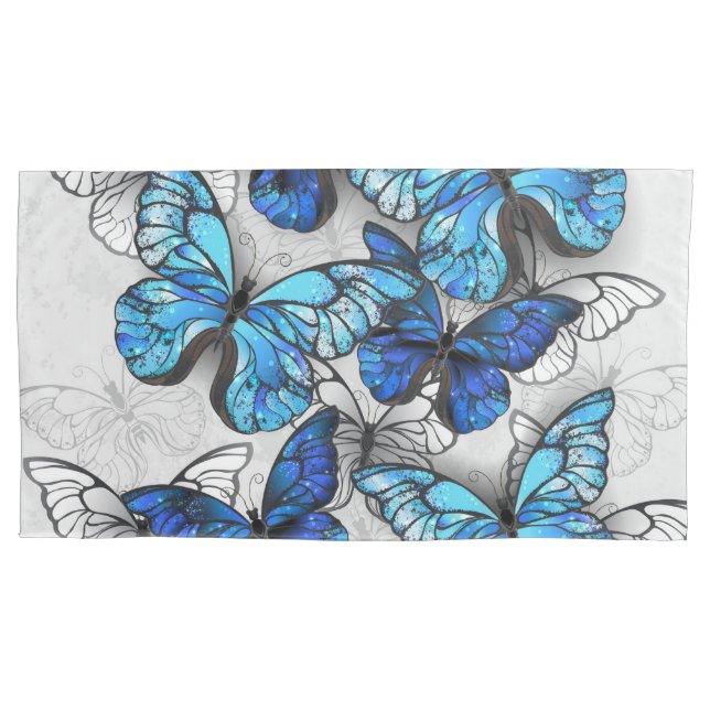 Composition of White and Blue Butterflies Pillowcase (Front)
