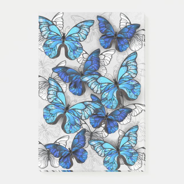 Composition of White and Blue Butterflies Post-it Notes (Front)