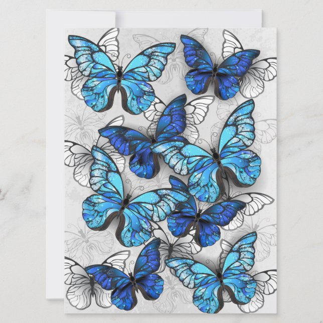 Composition of White and Blue Butterflies Save The Date (Front)