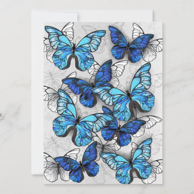 Composition of White and Blue Butterflies Save The Date (Front)