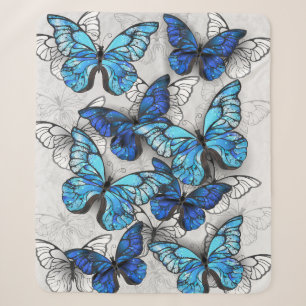 Composition of White and Blue Butterflies Sherpa Blanket