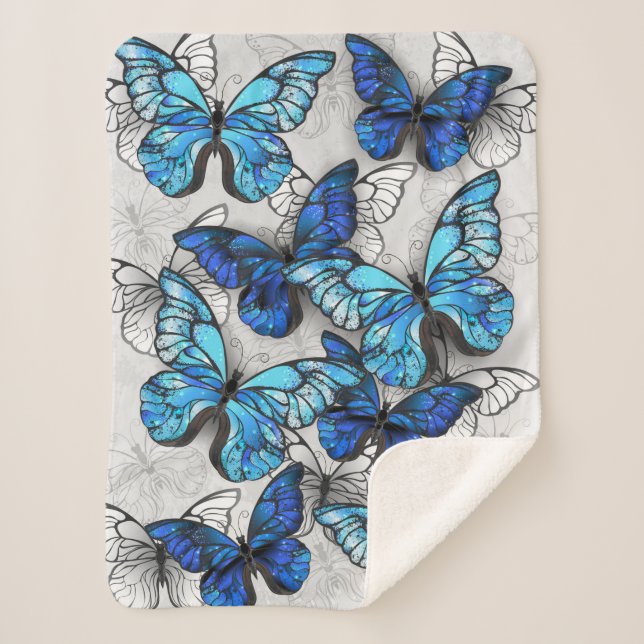 Composition of White and Blue Butterflies Sherpa Blanket (Front)