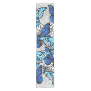 Composition of White and Blue Butterflies Short Table Runner