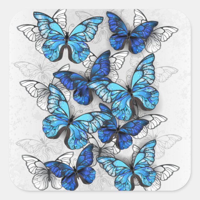Composition of White and Blue Butterflies Square Sticker (Front)