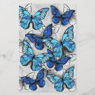 Composition of White and Blue Butterflies Stationery