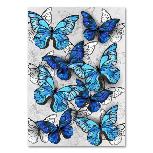 Composition of White and Blue Butterflies Table Number (Front)