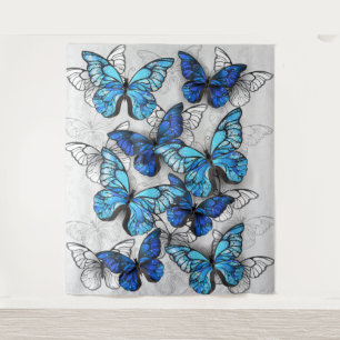 Composition of White and Blue Butterflies Tapestry