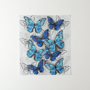 Composition of White and Blue Butterflies Tapestry