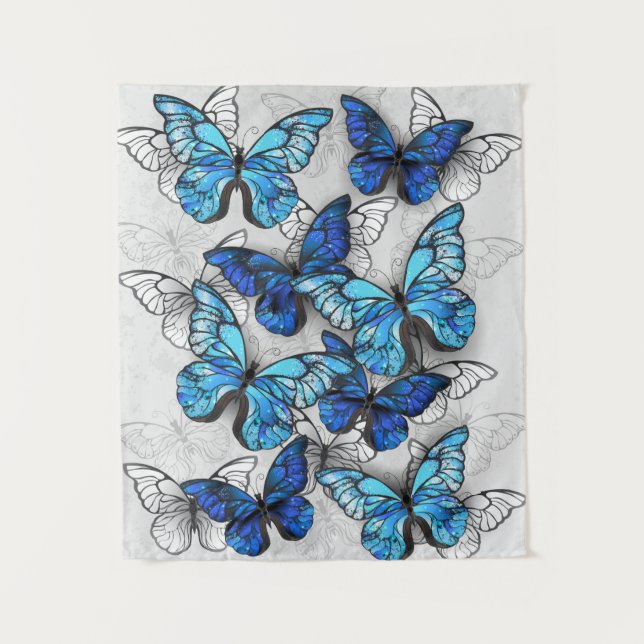 Composition of White and Blue Butterflies Tapestry (Front)