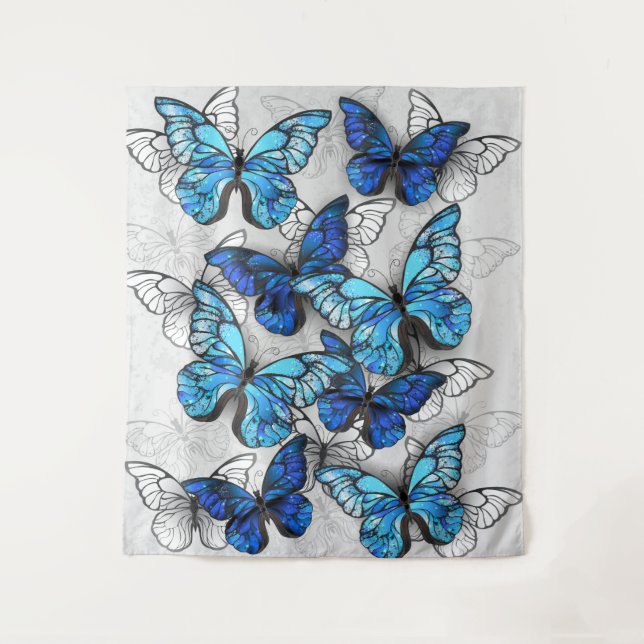Composition of White and Blue Butterflies Tapestry (Front)