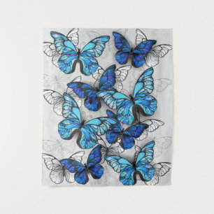 Composition of White and Blue Butterflies Tapestry