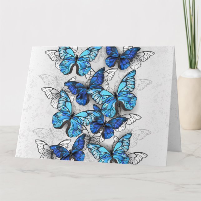 Composition of White and Blue Butterflies Thank You Card (Front)